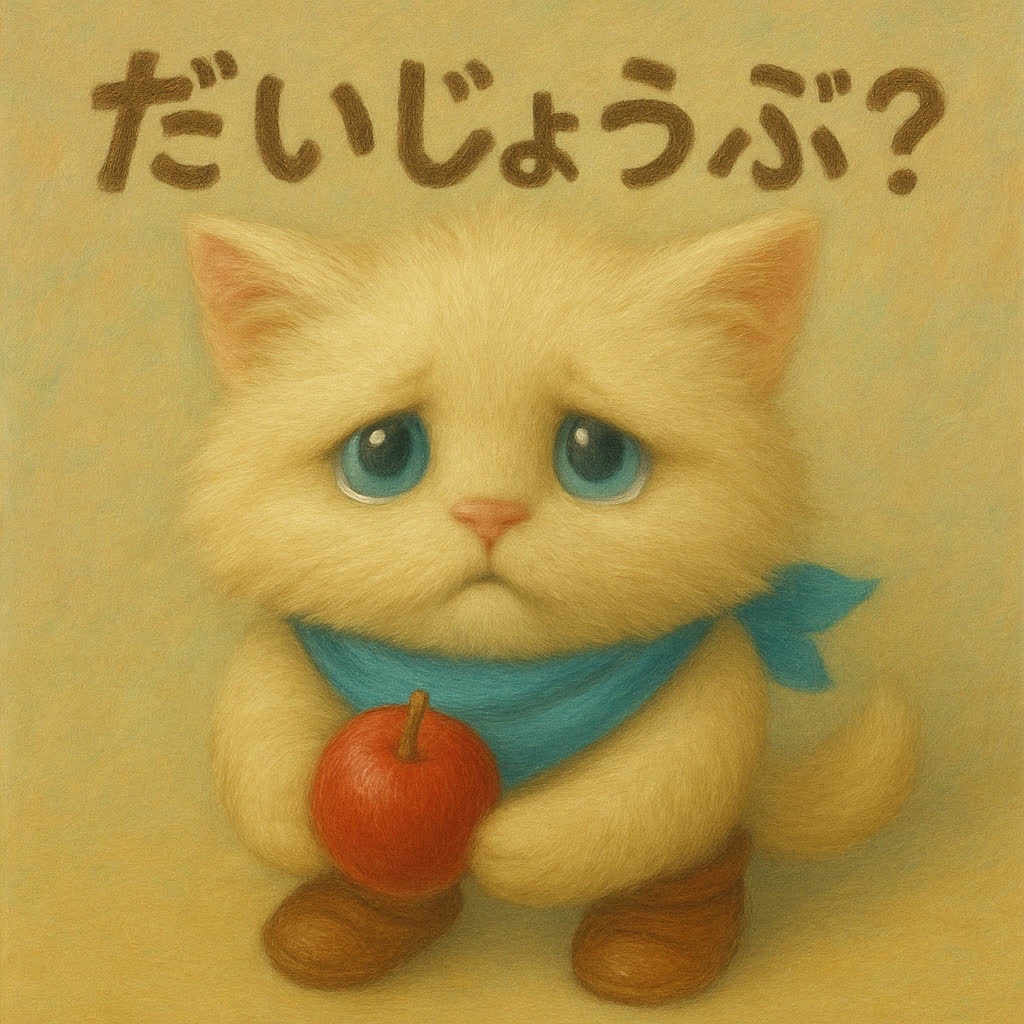 【無料素材】「だいじょうぶ？」を届けるモフカワ猫　トロ吉（スタンプ）