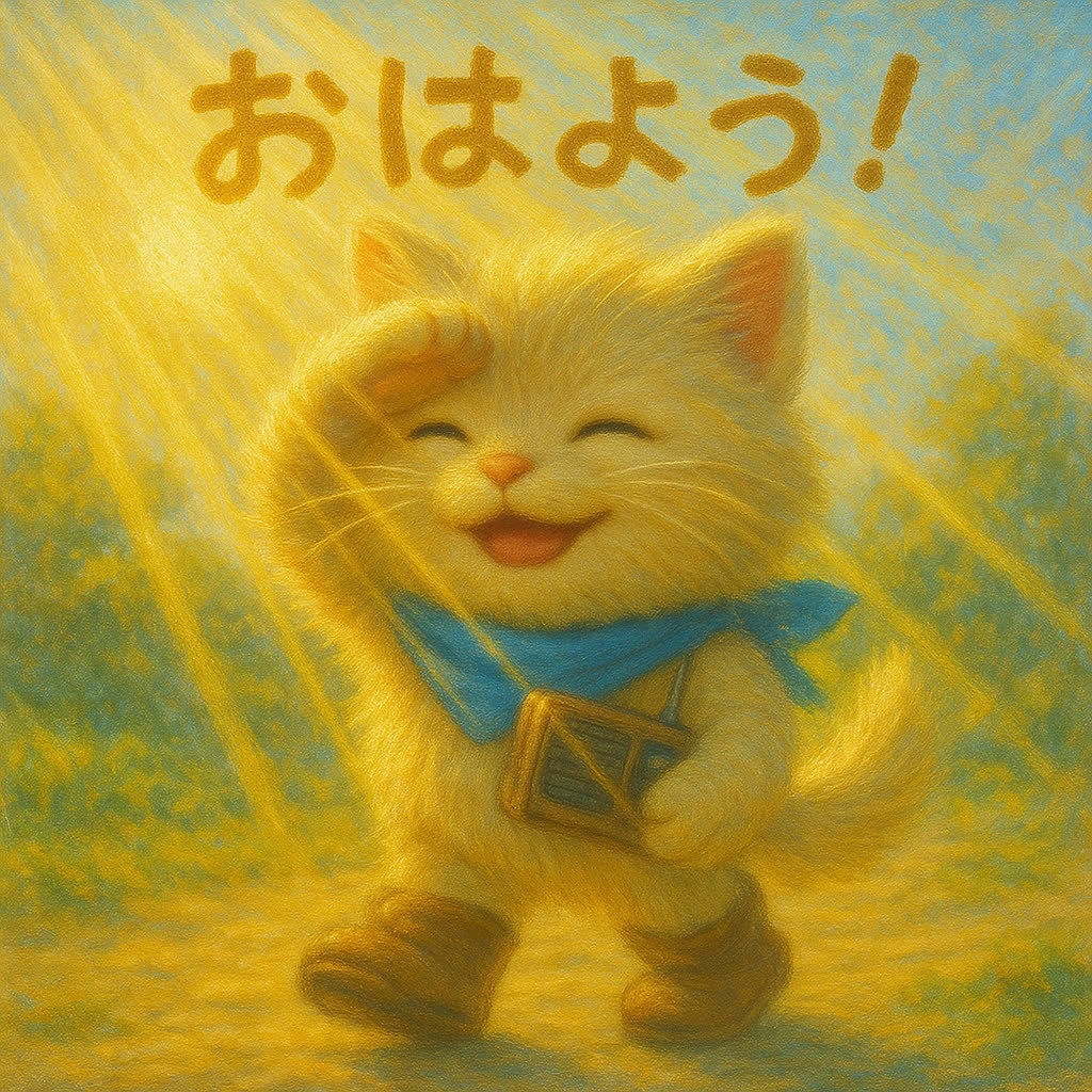【無料素材】おはよう！朝を届けるモフカワ猫イラスト　トロ吉（スタンプ）