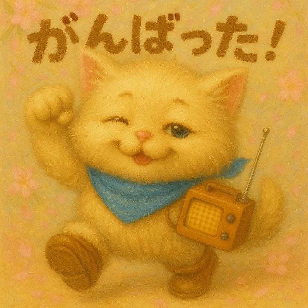 【無料素材】３パターン「がんばった！」を伝えるブサカワ猫イラスト（トロ吉・スタンプ風）