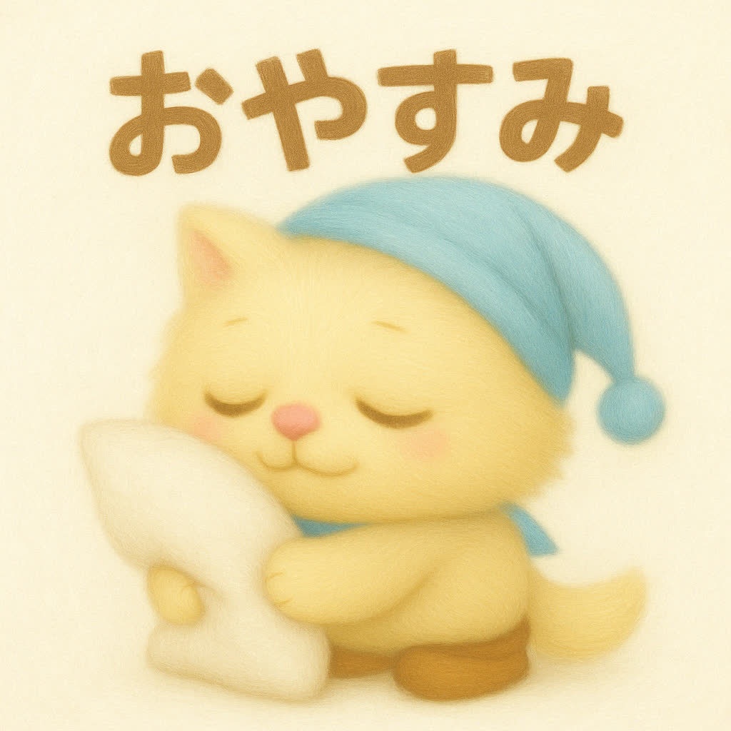【無料素材】２パターン　トロ吉「おやすみ」ひとことスタンプ風