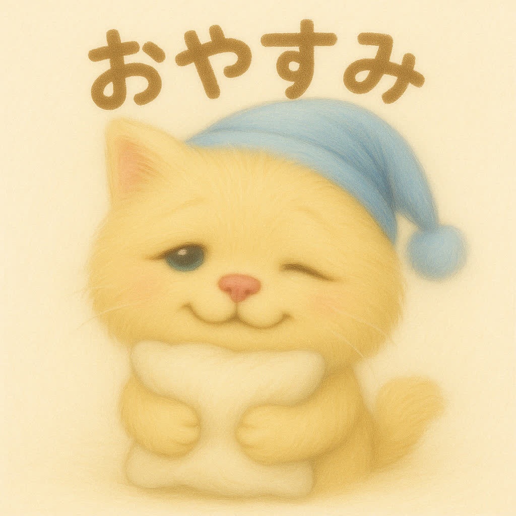 【無料素材】2パターン トロ吉「おやすみ」ひとことスタンプ風