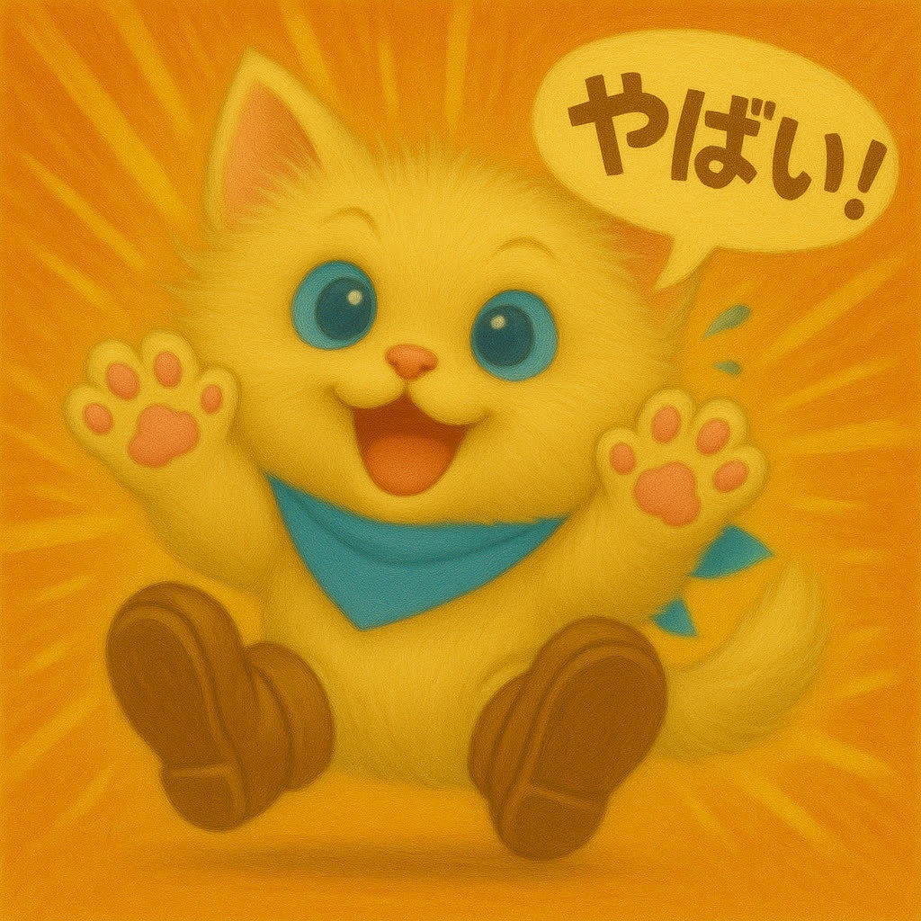 【無慮素材】5パターン「やばい‼」のいろんな意味をモフカワ猫トロ吉が表現(スタンプ)