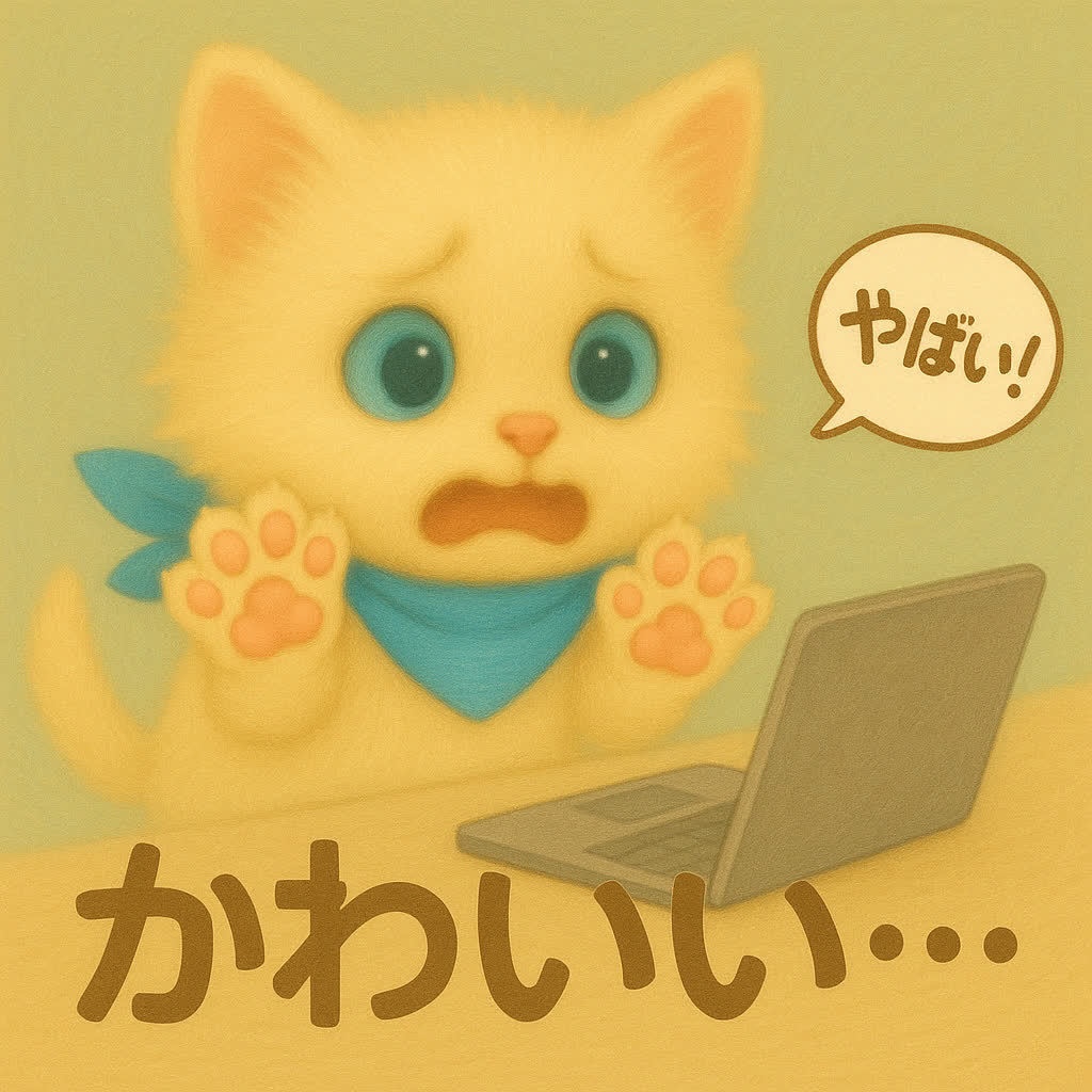 【無慮素材】5パターン「やばい‼」のいろんな意味をモフカワ猫トロ吉が表現(スタンプ)