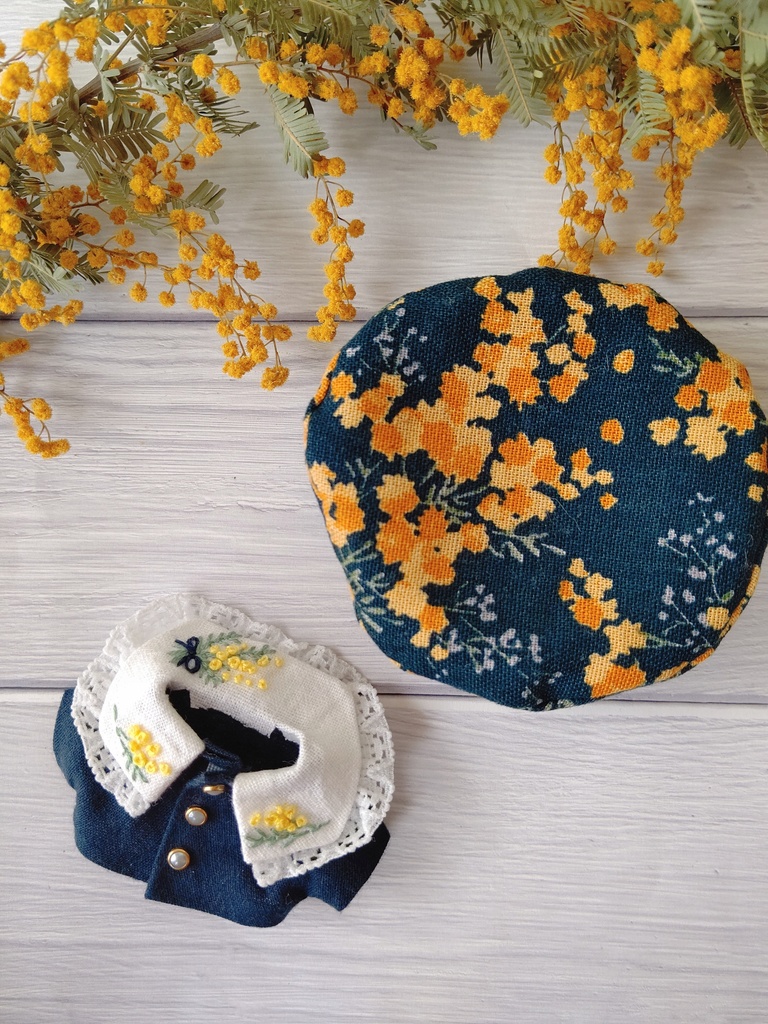 ミモザの刺繍衿セット