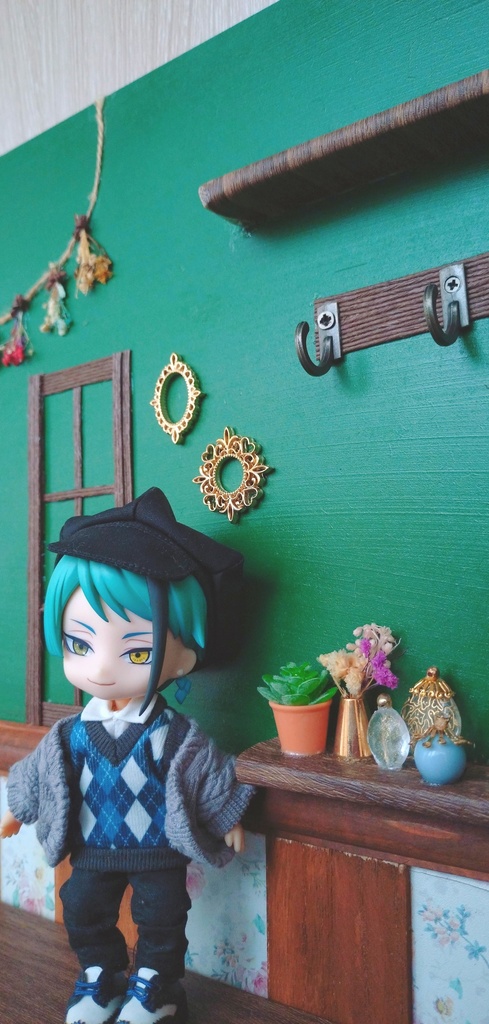 緑と花柄な背景ボード①