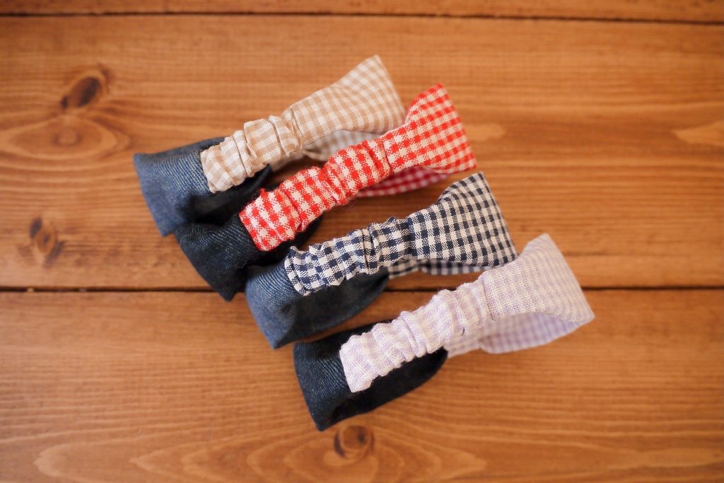headband -denim×gingham check-