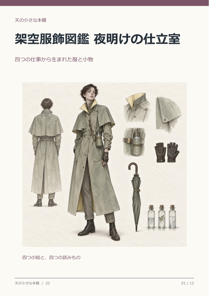 架空服飾図鑑 夜明けの仕立室【AI生成・PDF12ページ】