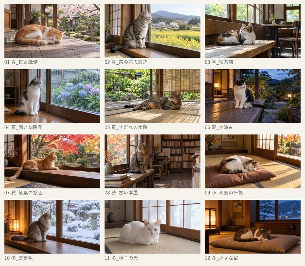 猫が暮らす、日本の四季。|AI生成フォト集・PNG12枚+PDF