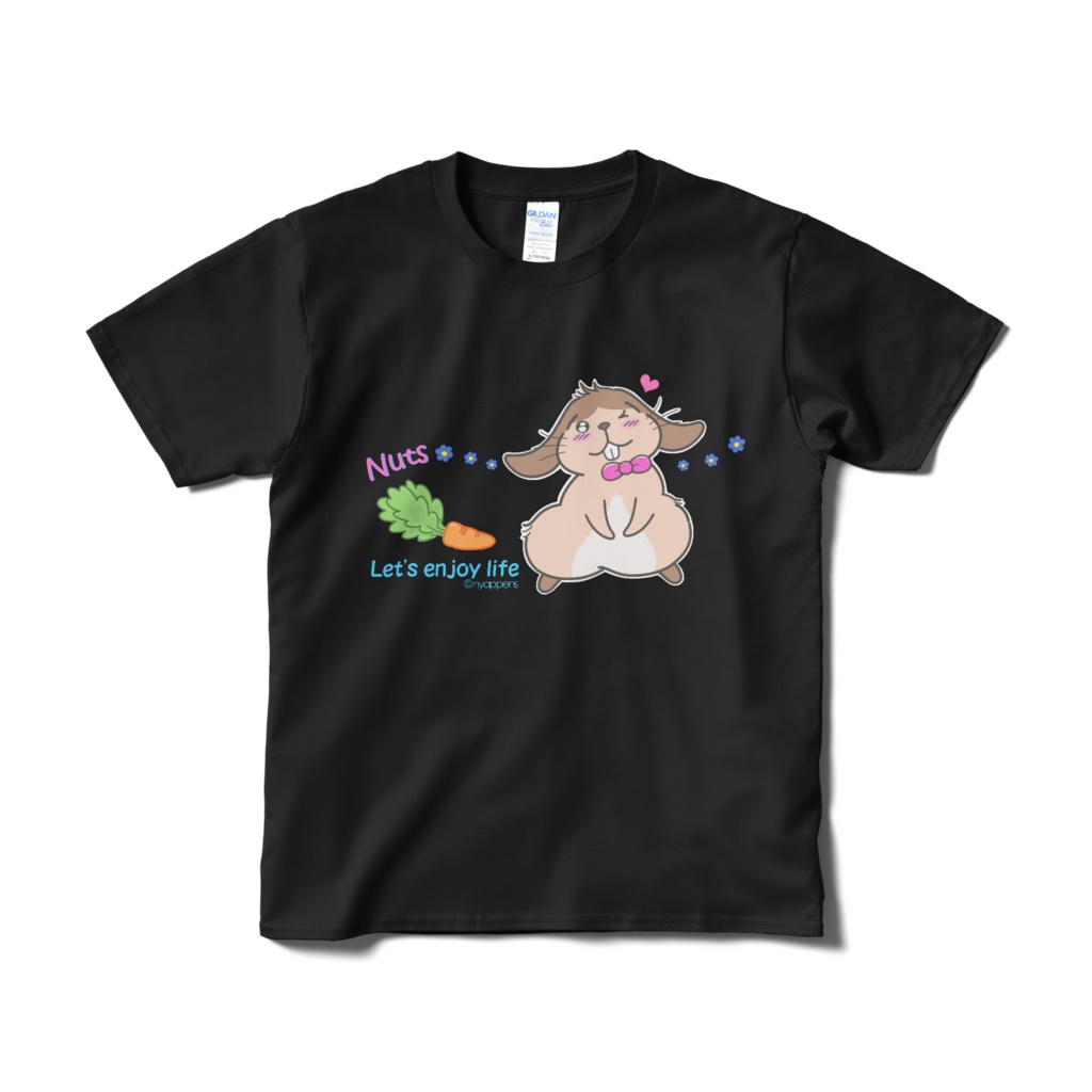 たれ耳うさぎのnutsくんTシャツ（ごきげん）黒