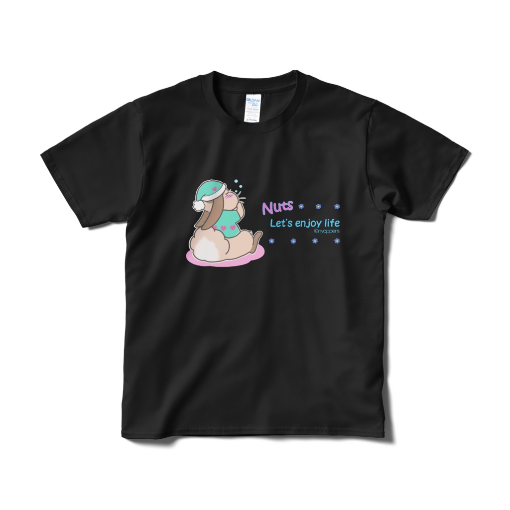 たれ耳うさぎのnutsくんTシャツ(おねむ柄)黒