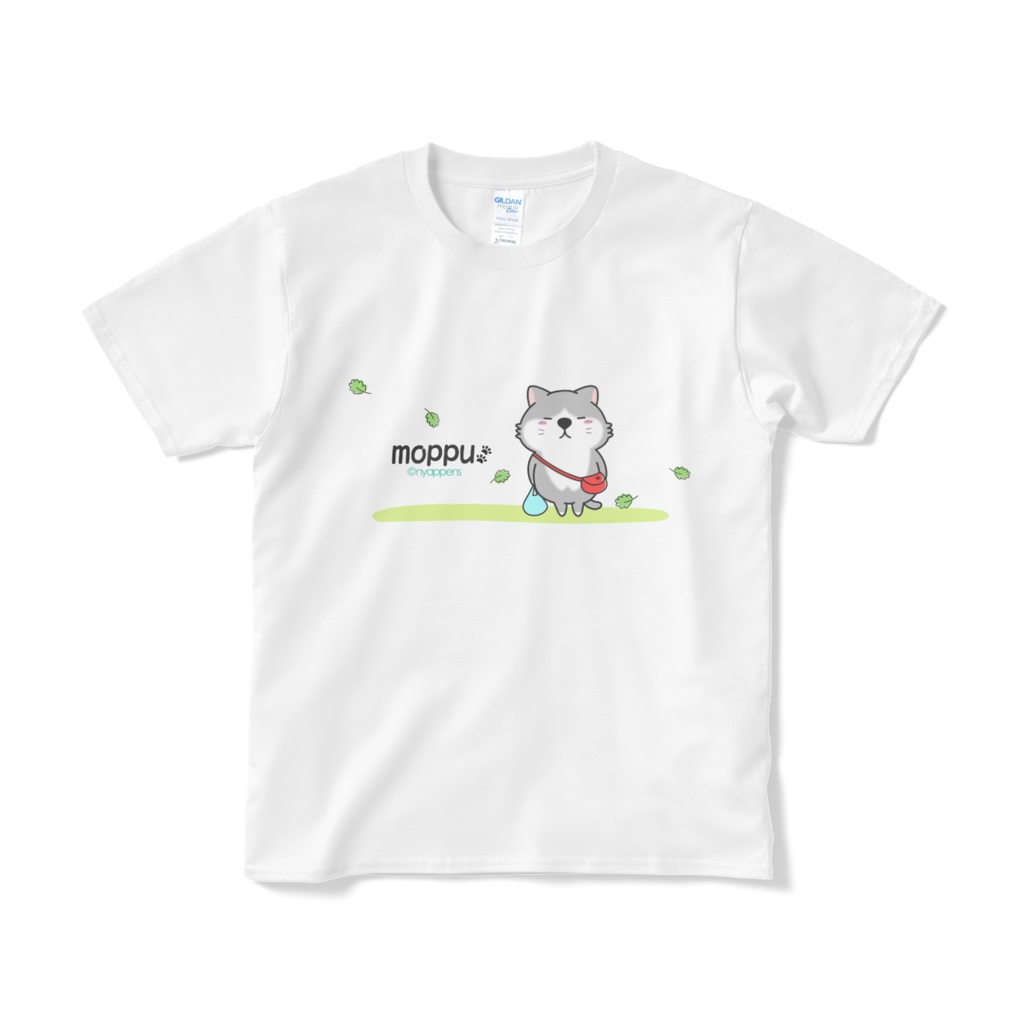 ねこなのよmoppuちゃんTシャツ（葉っぱとmoppuちゃん）