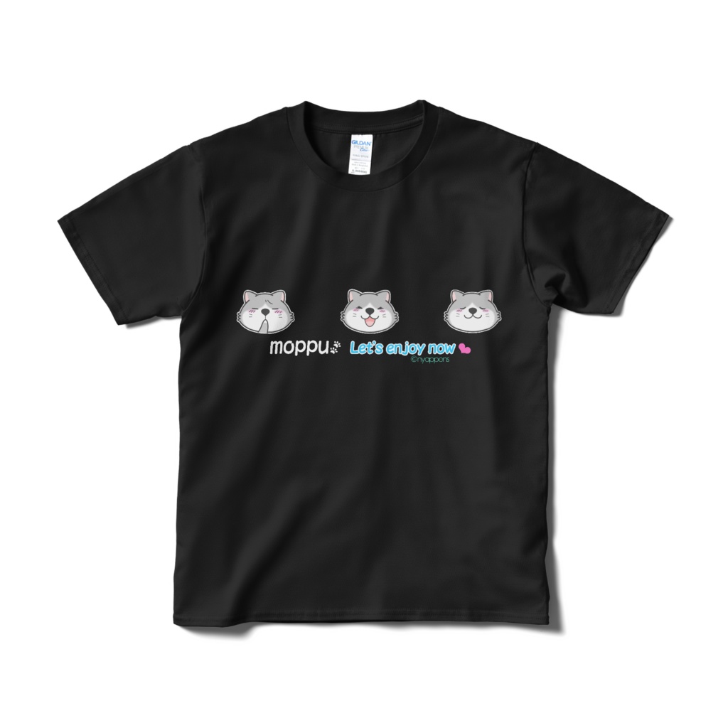 ねこなのよmoppuちゃんTシャツ（3フェイス）黒