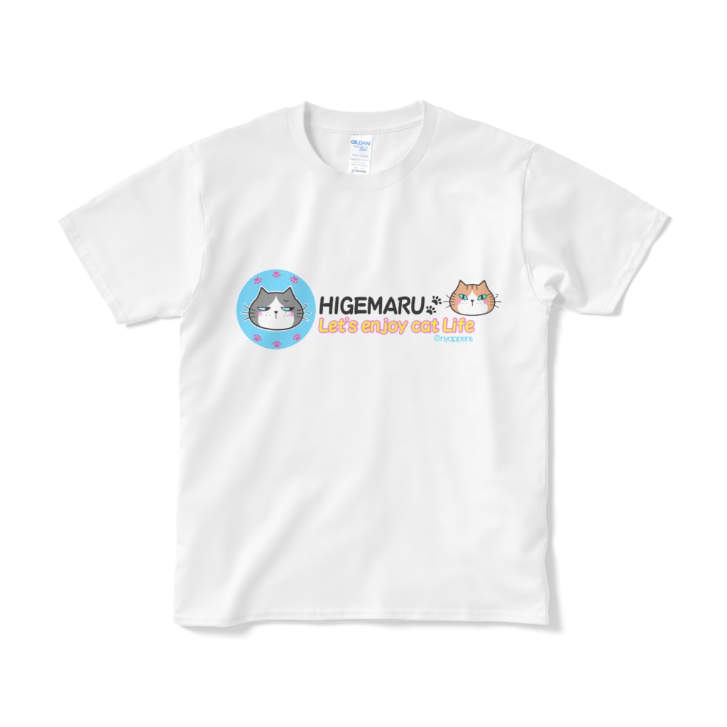 ひげまるTシャツB柄(グレブチ&茶トラ)