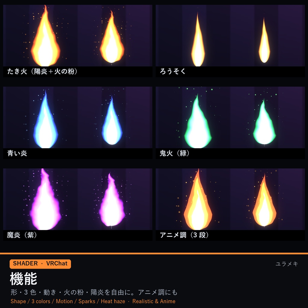 【VRChat】炎・陽炎シェーダー FlameFX【たいまつ・ろうそく/日本語UI】