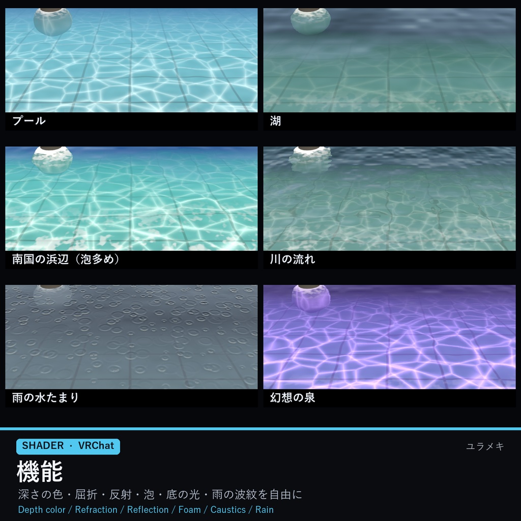 【VRChat】水面シェーダー WaterFX【池・川・プール/日本語UI】
