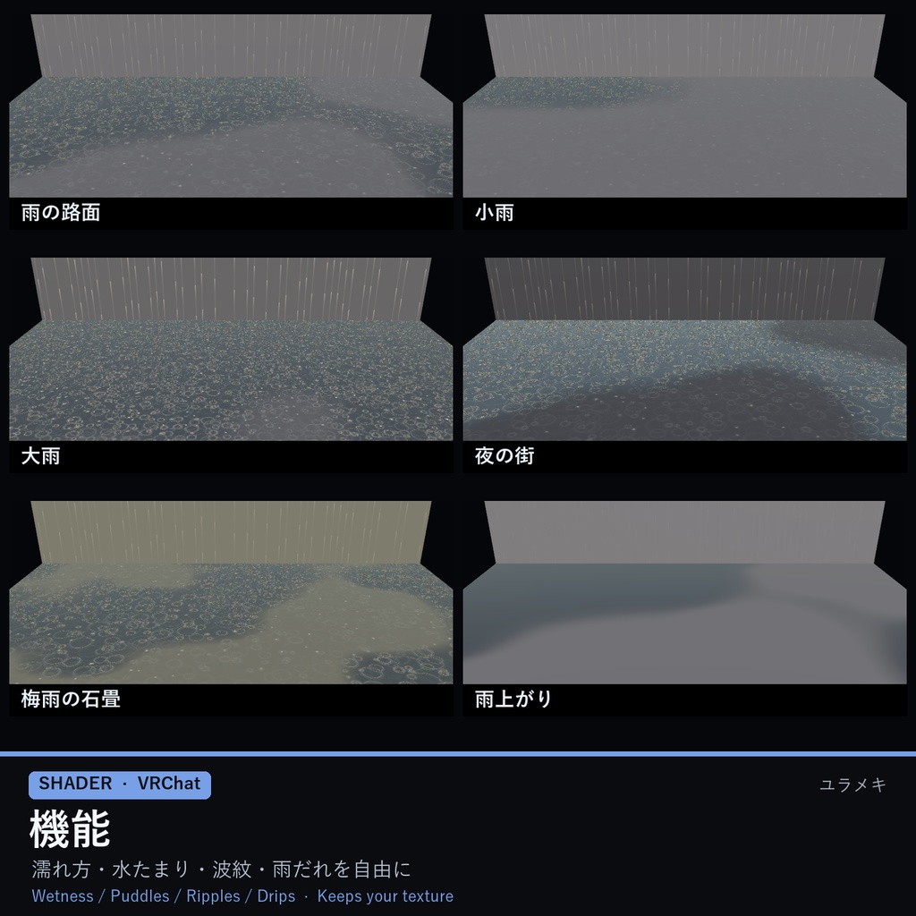 【VRChat】雨の路面シェーダー RainSurfaceFX【水たまり・雨の波紋/日本語UI】