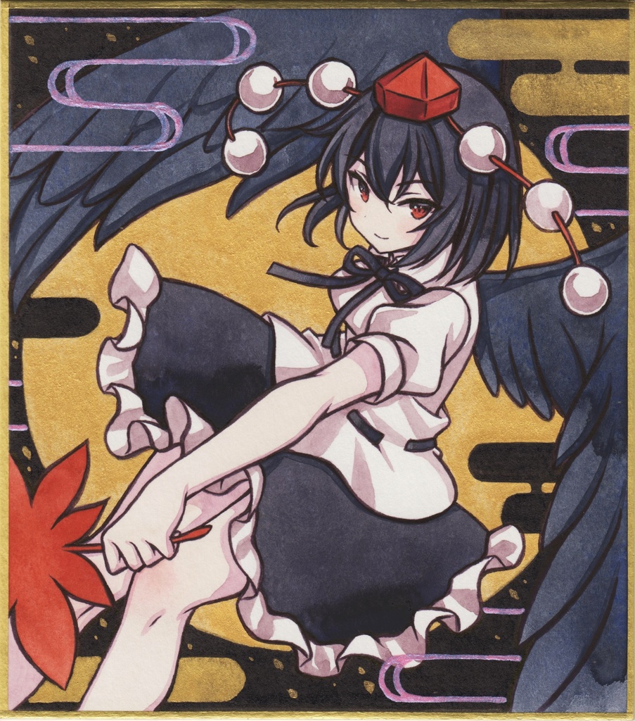 【小色紙】射命丸文【墨絵】