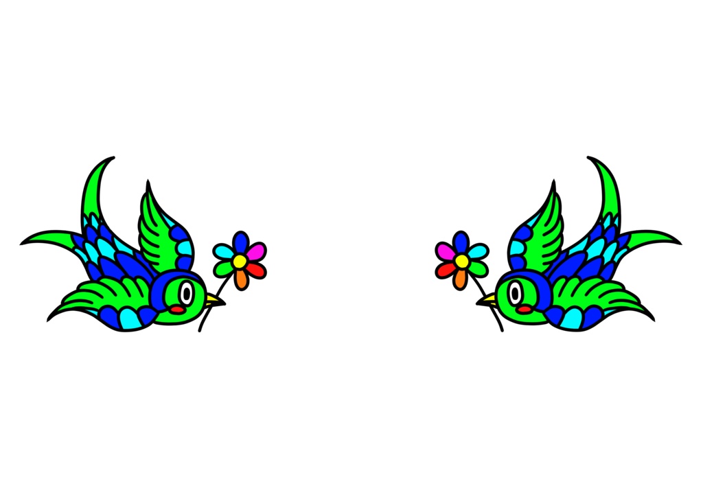 カラフルフラワーツバメTシャツネイビー