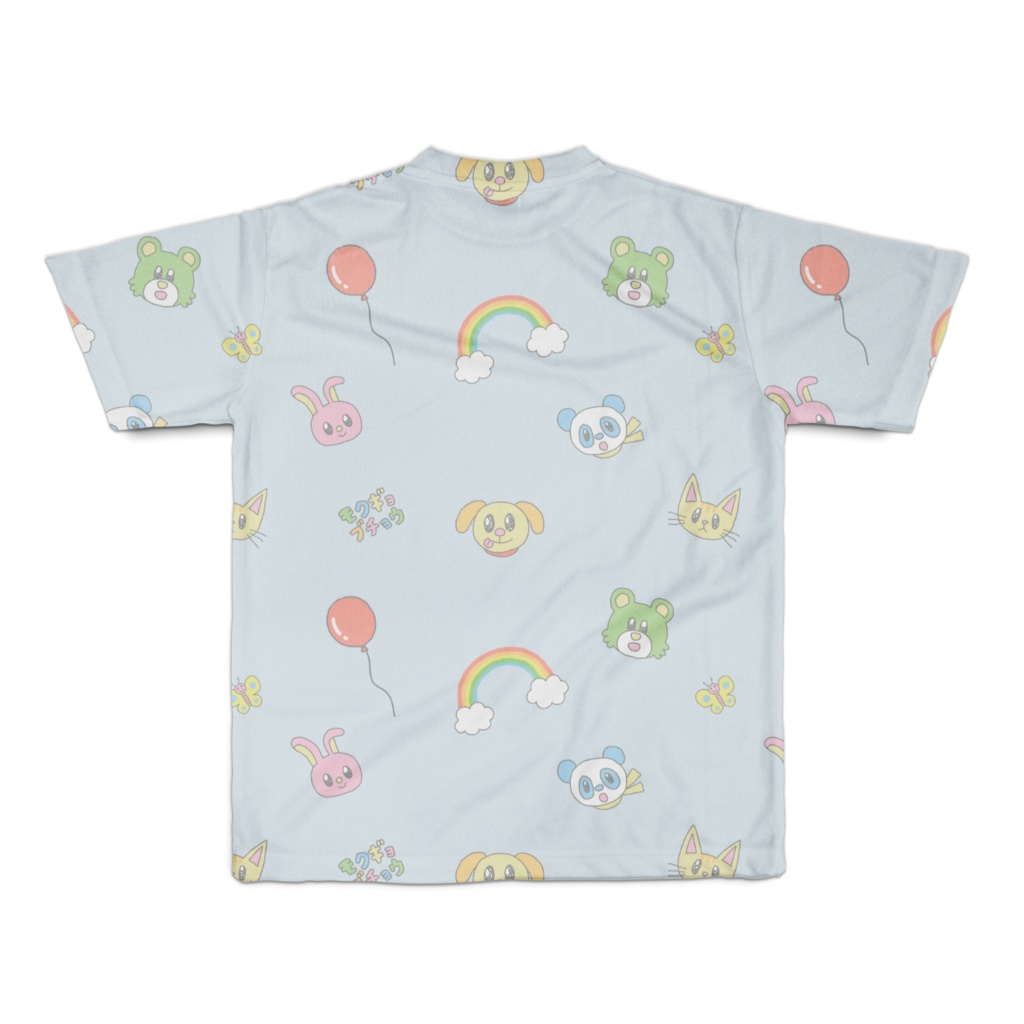 ゆるゆるアニマル総柄Tシャツブルー(レインボーver)
