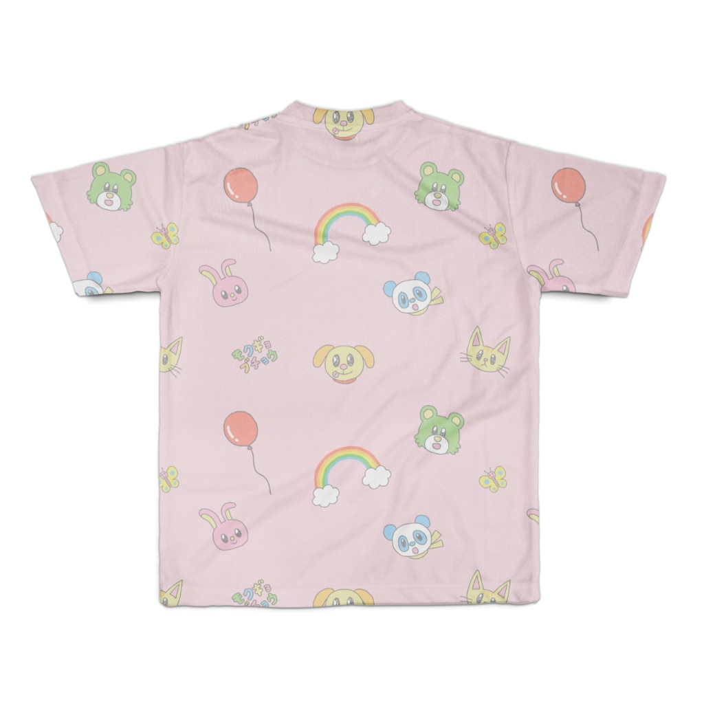 ゆるゆるアニマル総柄Tシャツピンク(レインボーver)