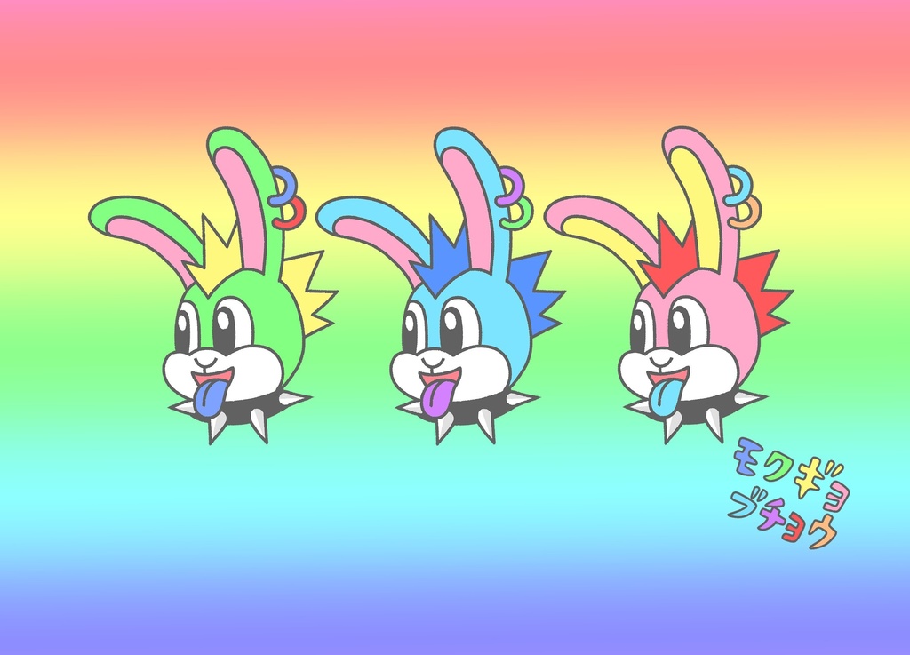 三連モヒカンウサギさんホワイトTシャツ