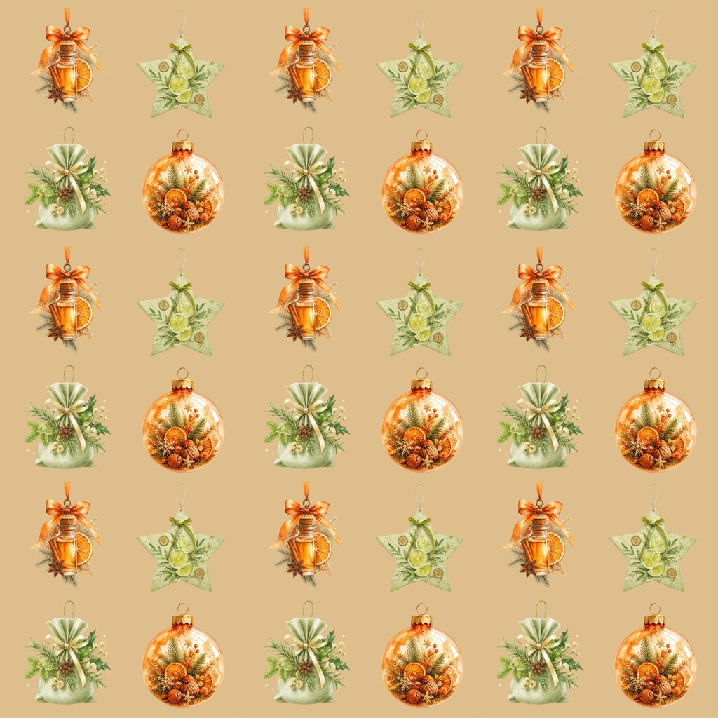 クリスマス デジタルペーパー オレンジ　黄緑　 PNG・商用利用可