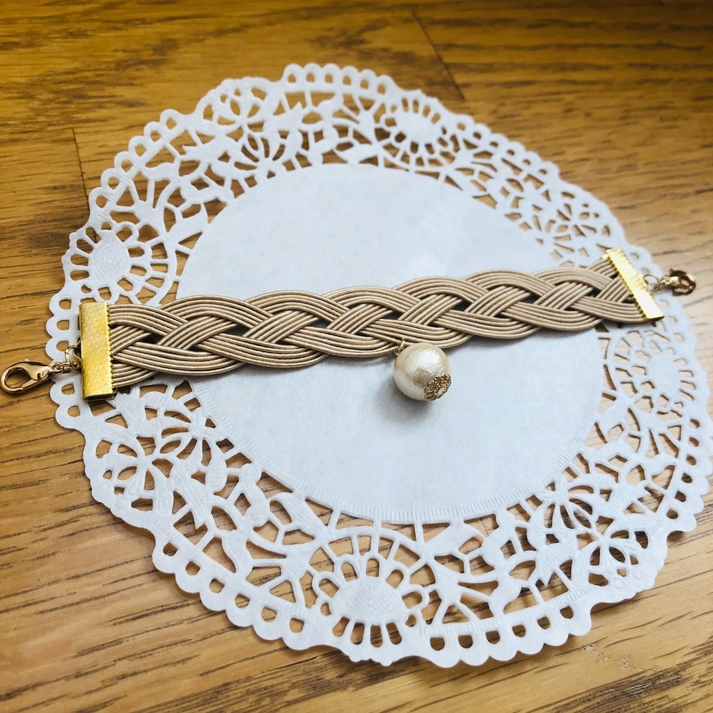 水引とコットンパールのマスクバンド（マスクフック） ベージュ