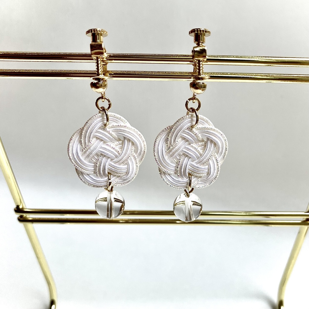 水引 うめむすびと水晶のイヤリング(ピアス)