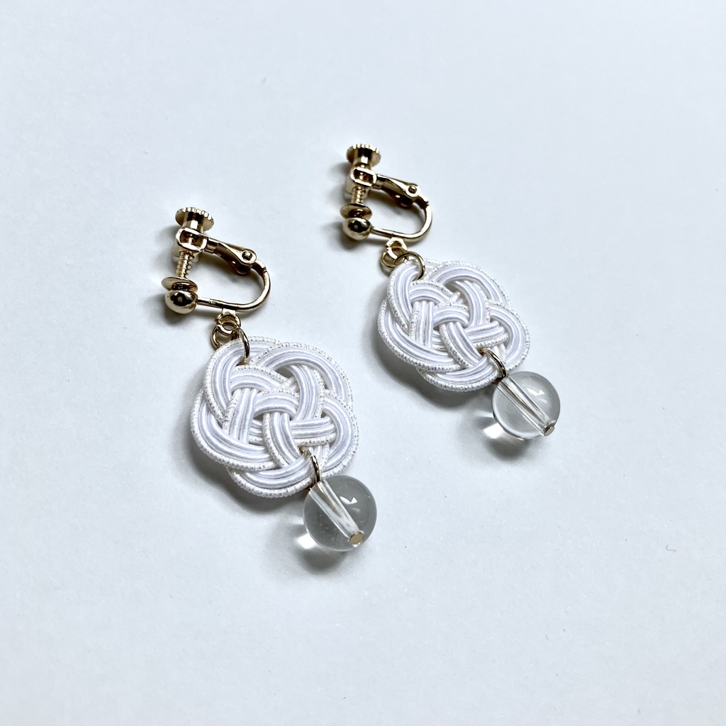 水引 うめむすびと水晶のイヤリング(ピアス)