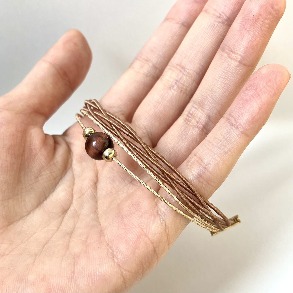 レッドタイガーアイ🐯と水引の四つ編みブレスレット ココナッツブラウン