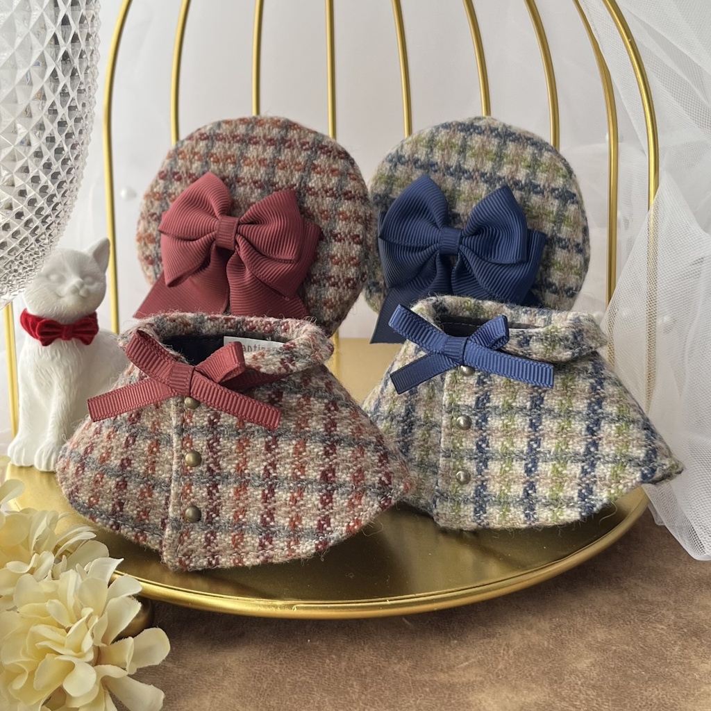 リボンとチェックのケープポンチョセット【にじぱぺ、ポジぬい、フクヤぬい兼用】