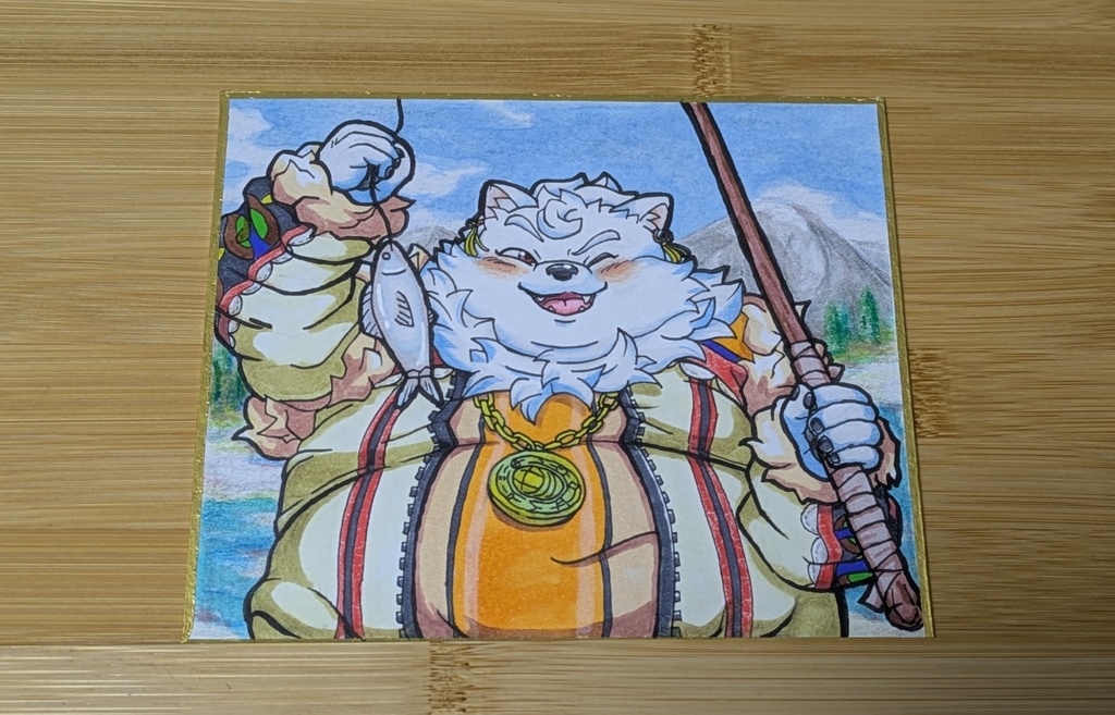 色紙「魚とモエドンくん」