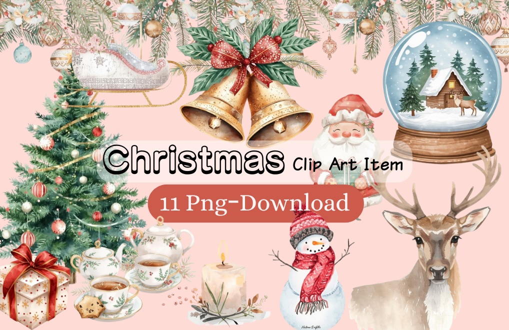 【クリスマス】水彩クリップアート(PNG/背景透過)12点セット