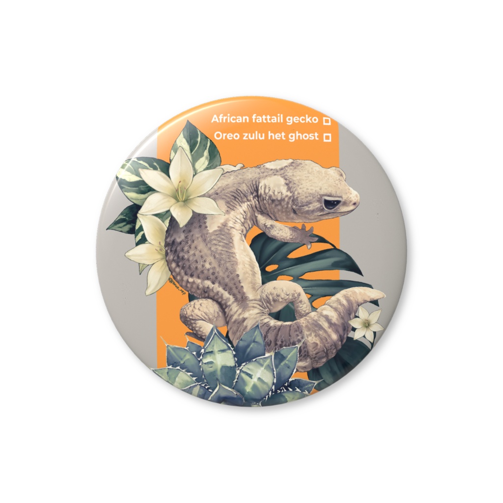 ニシアフリカトカゲモドキ　缶場バッジ　【オレオズールー＆グリーン】