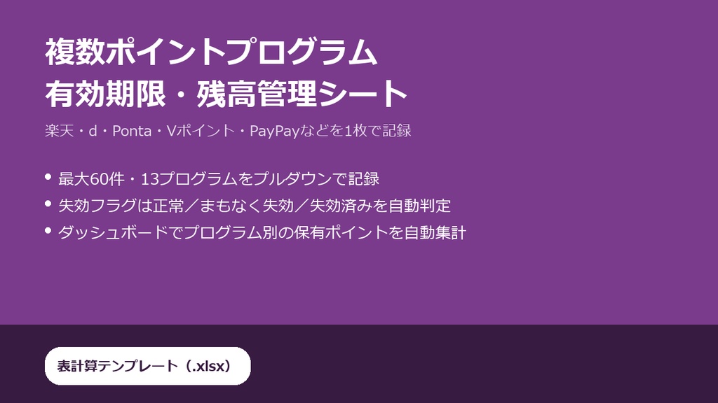 複数ポイントプログラム 有効期限・残高管理シート（.xlsxテンプレート）