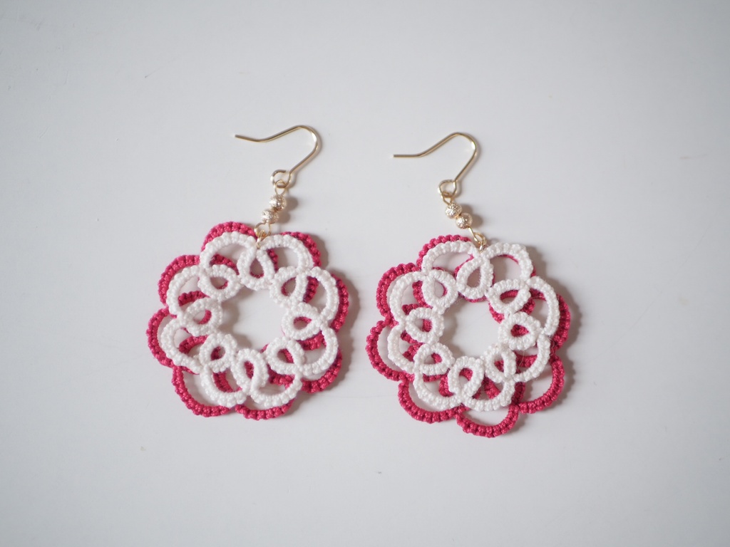 ダブルフラワーピアス(ピンク)