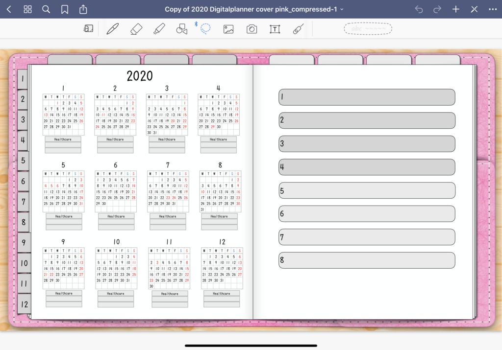 2020年版Monthly & Weeklyデジタルプランナー手帳 3色あり