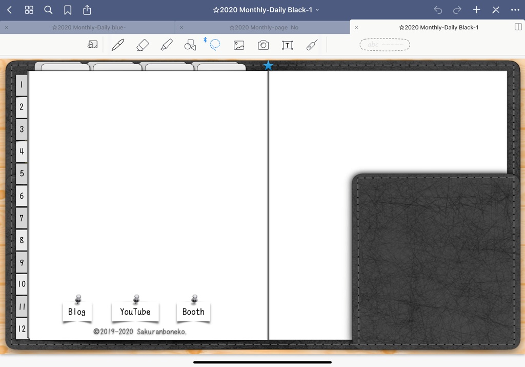 2020年Monthly&Dailyデジタルプランナー手帳 背景8分割と背景方眼紙 3色