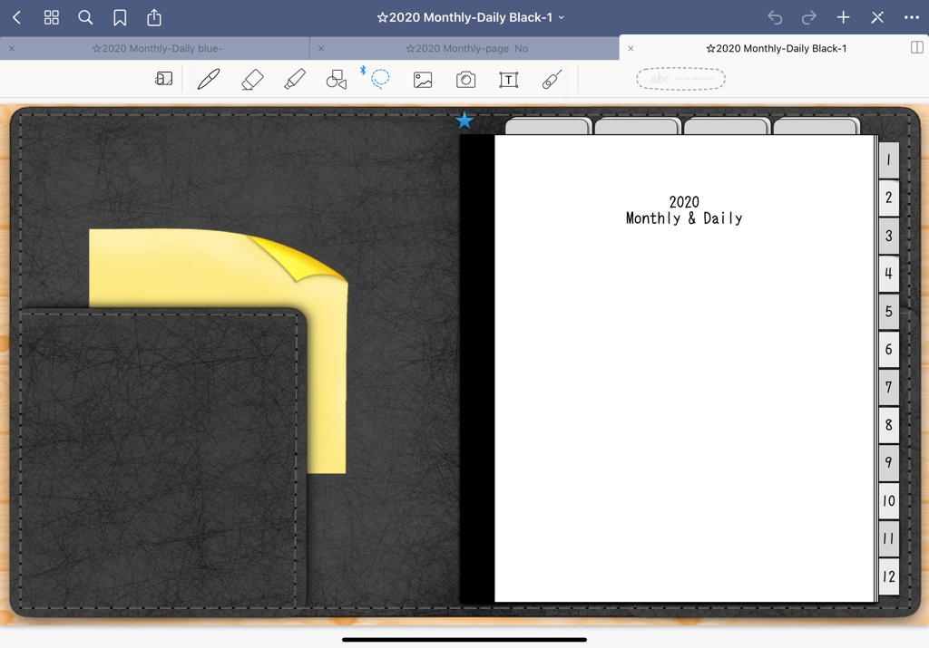 2020年Monthly&Dailyデジタルプランナー手帳 背景8分割と背景方眼紙 3色