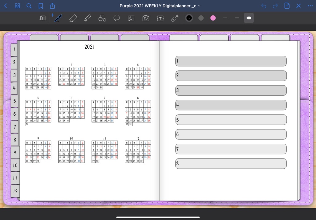 2021年版Monthly & Weeklyデジタルプランナー手帳 3色あり 別冊体調管理ノート付き