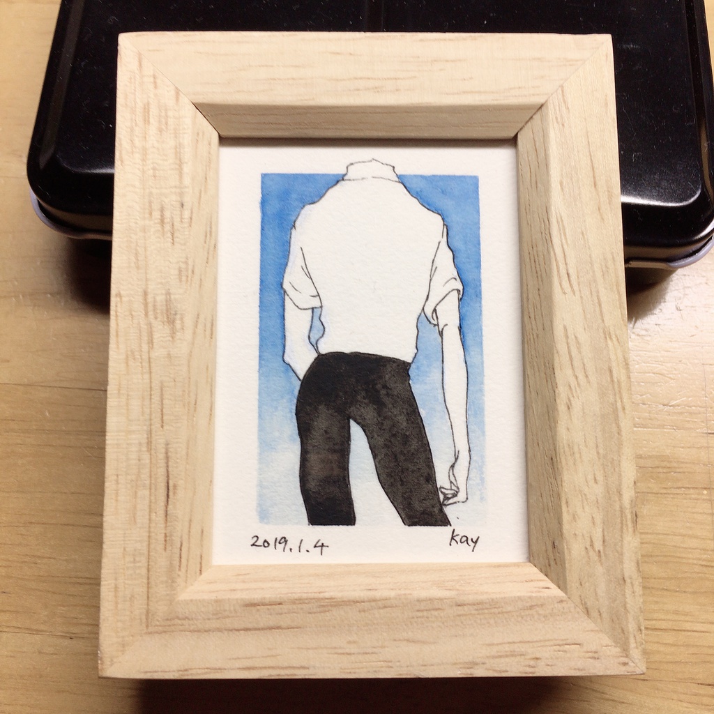 イラスト原画 コバルトブルー 額付き