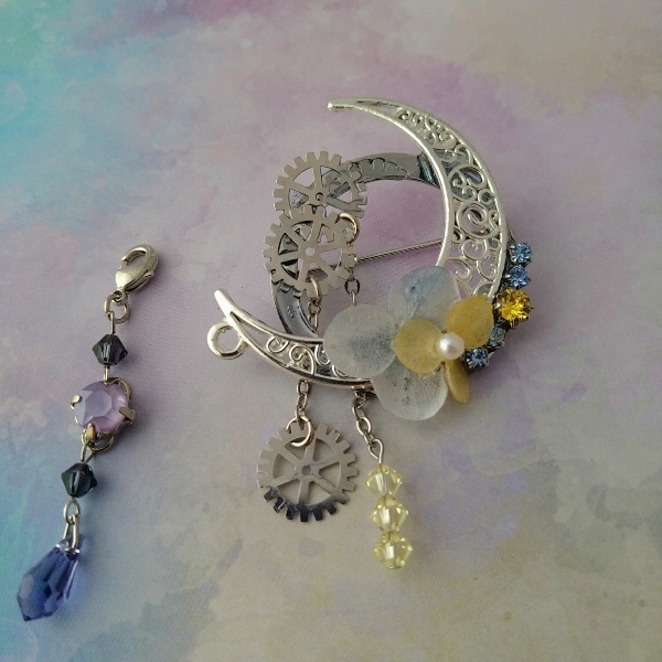 三日月の刻 月夜の 紫陽花 ブローチ