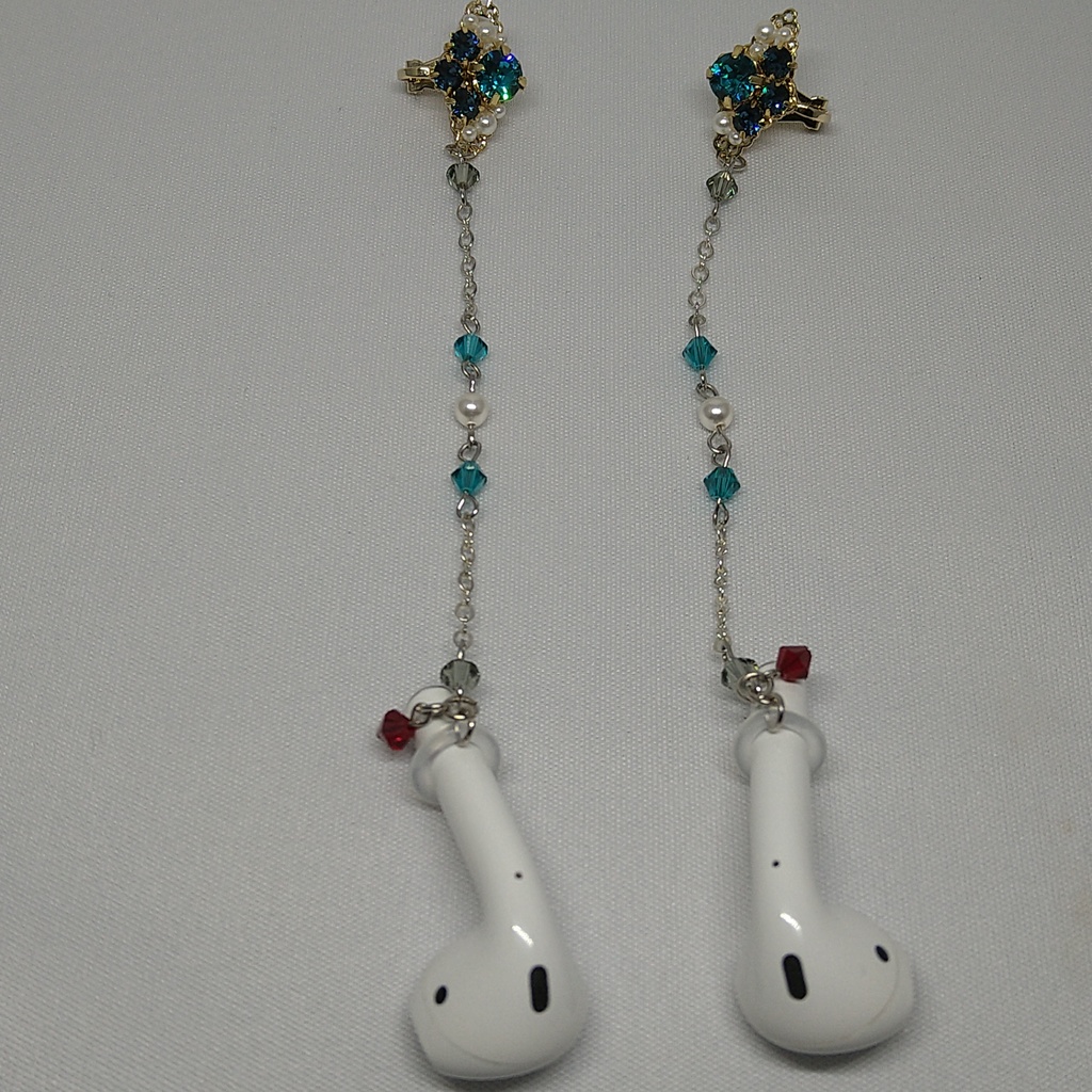 ( ワイヤレス イヤホン 落下防止 ) ターコイズ・ブルー◇ネイビー系・イヤーカフ ( 堀川国広 )