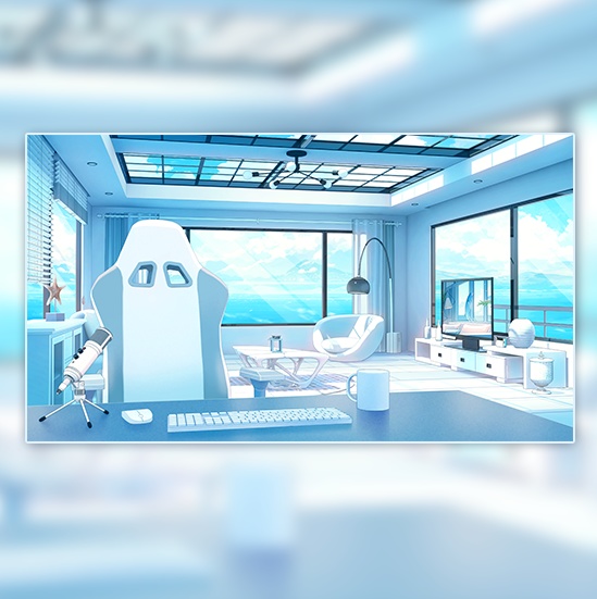 【配信部屋】【Vtuber向け】【配信背景】 ブルーオーシャンのルーム/Live Streaming Background - Blue Ocean's Live Streaming Room/vruber room/vtuber background