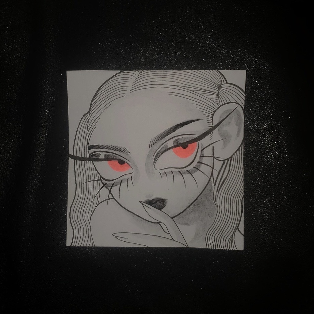 Drawing ツインテールの女 蛍光オレンジ