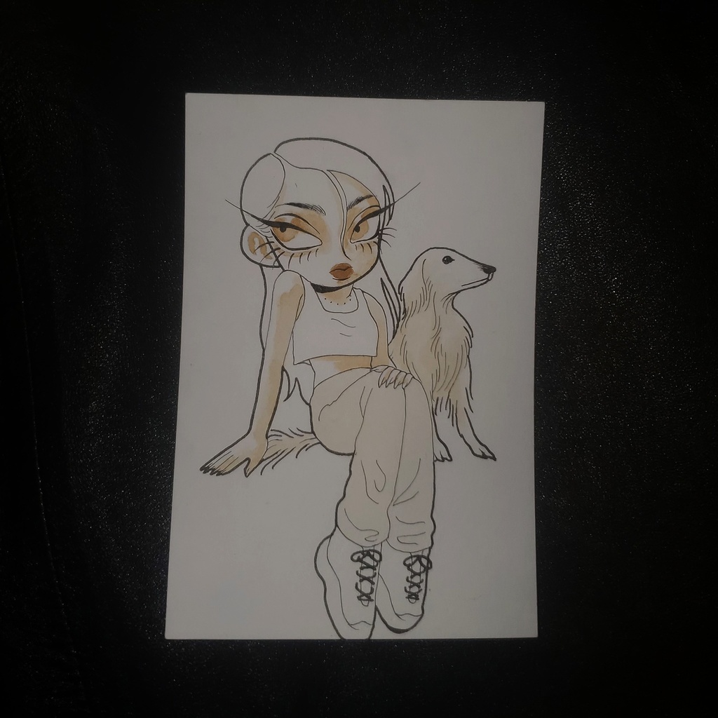 Drawing 女と犬
