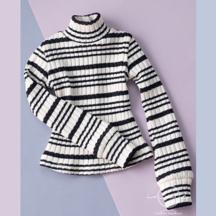 ハイネックのボーダーカットソー(単)