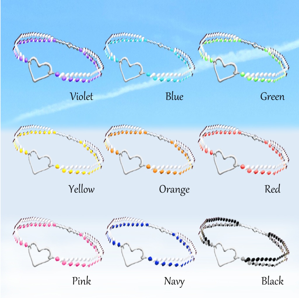 ハートチャームのブレスレット 9色【正式版使用可】