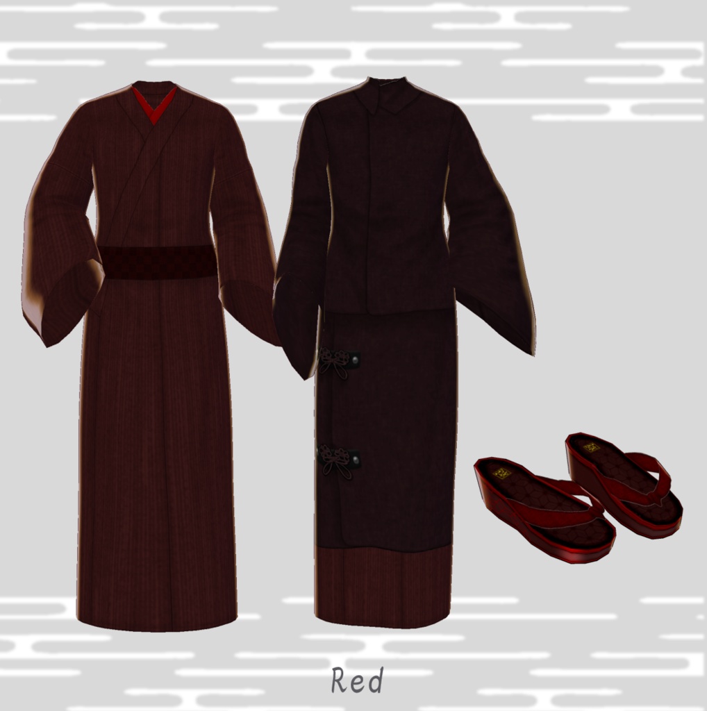 β版 (v0.14.0) VRoid用【メンズ 着物セット-幽寂閑雅-】6色