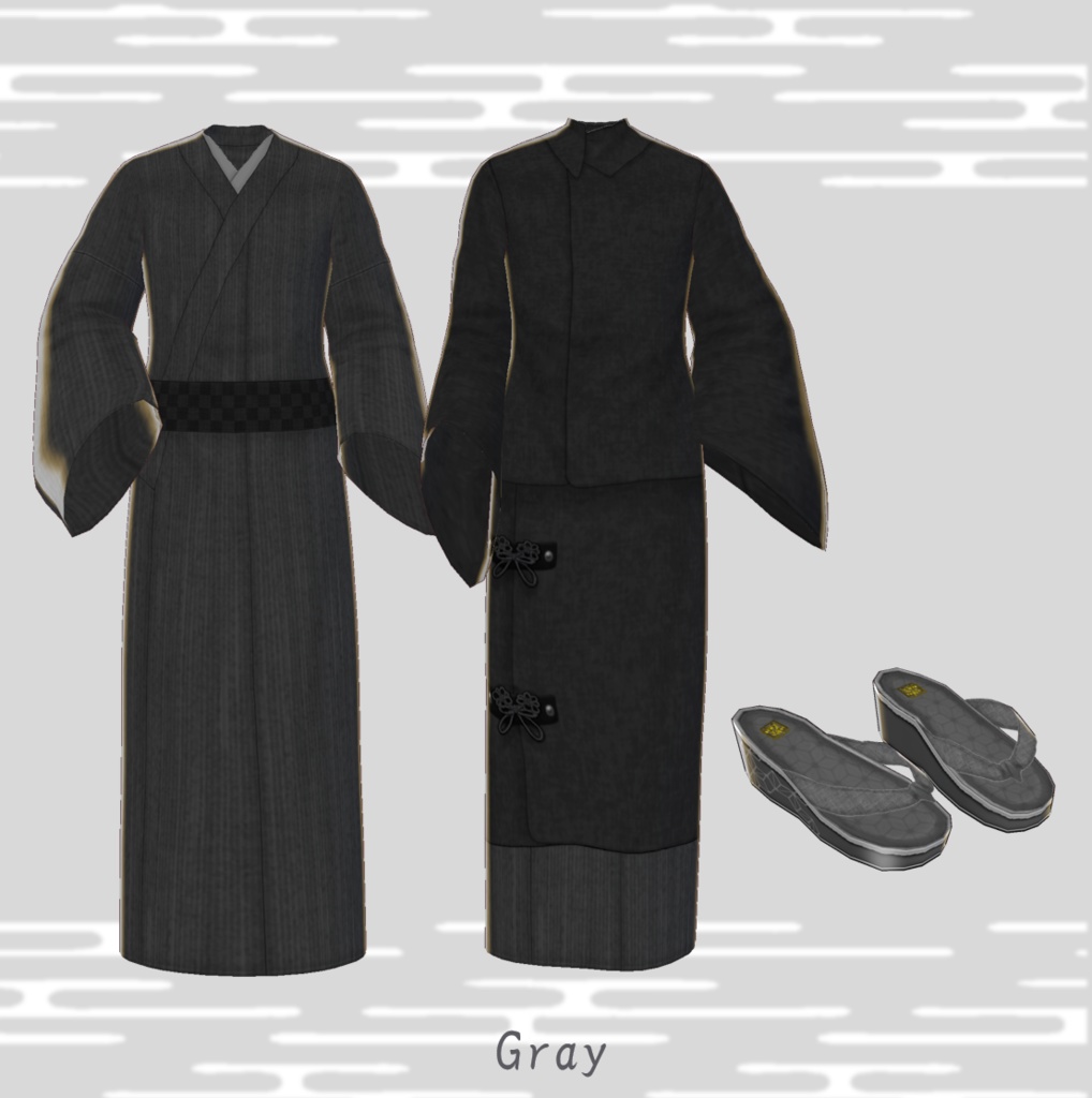 β版 (v0.14.0) VRoid用【メンズ 着物セット-幽寂閑雅-】6色